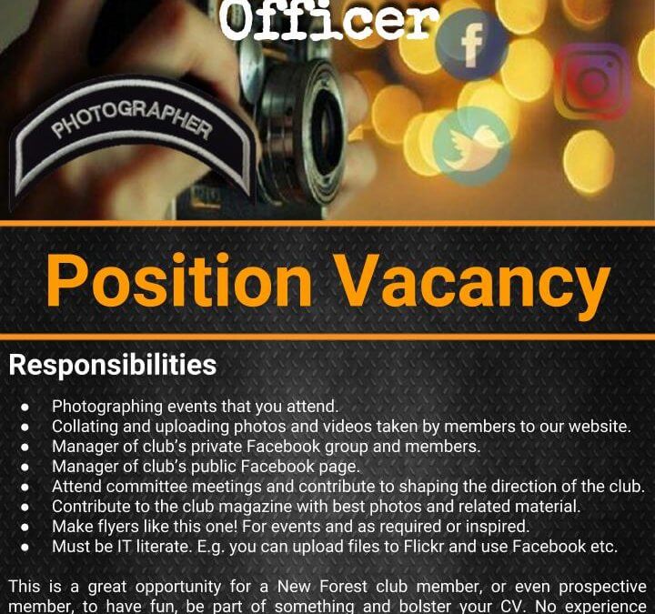 Club Photographer – Committee Officer Position Vacancy